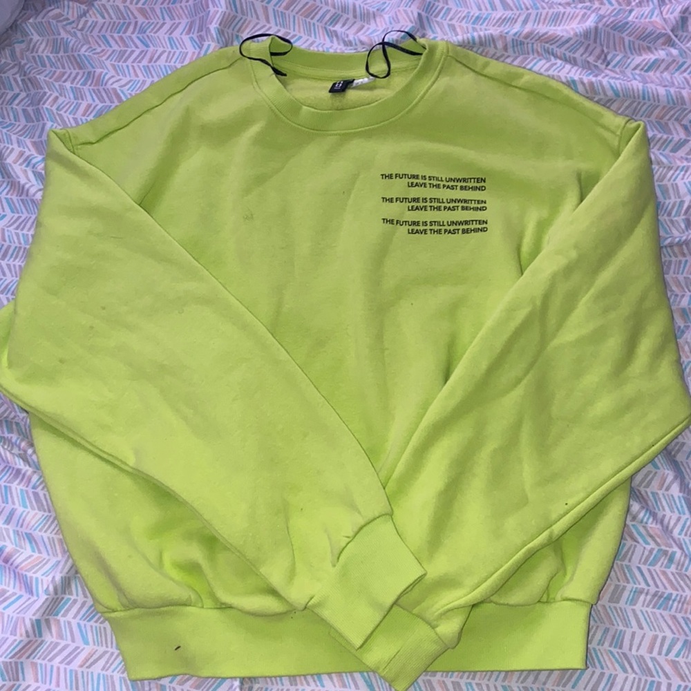 lime green sweater/ crew neck